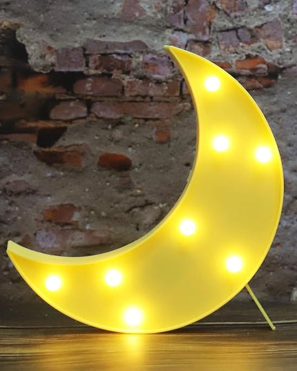 LED Moon Shaped Marquee Signs, Light Up Moon Night Lights Battery Operated Crescent Moon Lamp for Bedroom, Christmas, Birthday Party Decor-Moon(Yellow) - LeafyLoom