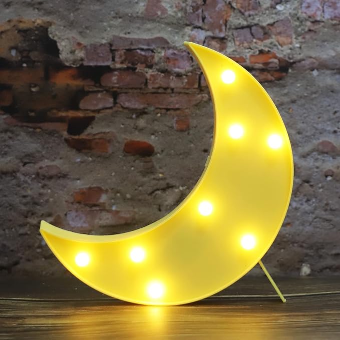 LED Moon Shaped Marquee Signs, Light Up Moon Night Lights Battery Operated Crescent Moon Lamp for Bedroom, Christmas, Birthday Party Decor-Moon(Yellow) - LeafyLoom