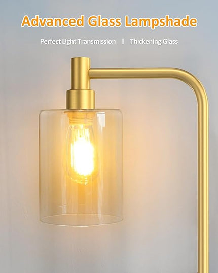 Stepless Dimmable Floor Lamps with Glass Lampshade Modern Standing Lamps with 6W LED Bulb Bright Corner Lamp Tall Pole Lamps for Living Room Bedroom Office Study Room Farmhouse, Gold - LeafyLoom