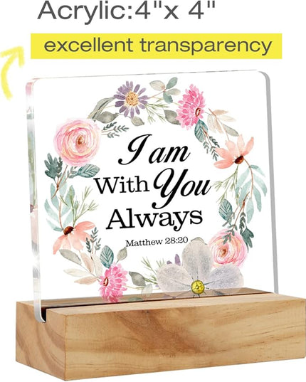 Bible Verse I am with You Always Desk Decor Acrylic Desk Sign Inspirational Scripture Christian Acrylic Plaque Home Office Desk Shelf Decoration Gift 4.7"x4.7" - LeafyLoom