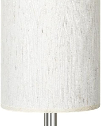 Bedside Table Lamp for Bedroom - 3 Way Dimmable Touch Lamp USB C Charging Ports and AC Outlet, Small Lamp Wood Base Round Flaxen Fabric Shade for Living Room, Desk, LED Bulb Included - LeafyLoom