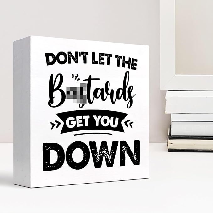 Don't Let the Get You Down Wood Block Sign Desk Decor,Motivational Wooden Box Plaque Sign Desk Decor for Home Office Shelf Table Decor Decorations - LeafyLoom