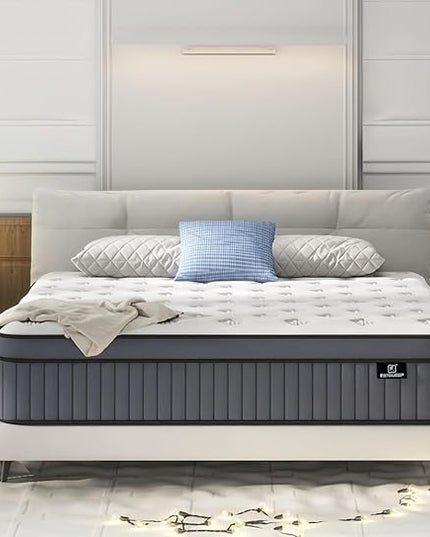 Queen Mattress - Upgrade Strengthen - 14 Inch Firm Hybrid Queen Size Mattresses in a Box, Mattress Queen Size With Memory Foam and Independent Pocket Springs, Strong Edge Support, Release Pressure - LeafyLoom