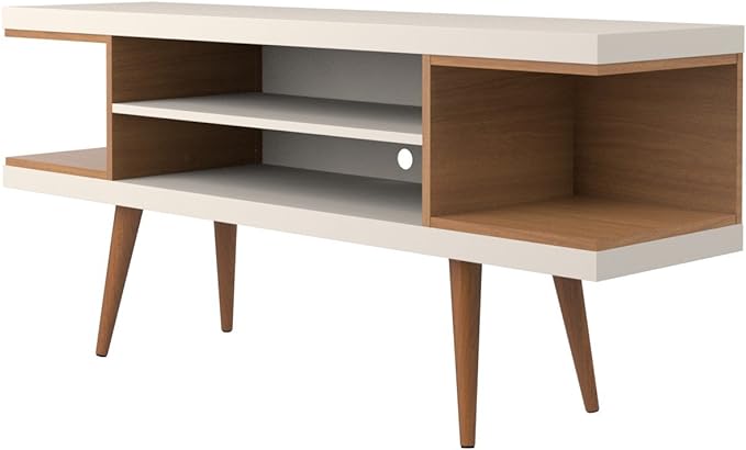 Manhattan Comfort Utopia 53.14" Freestanding Entertainment Center for Living Room, Mid Century Modern TV Stand with Shelves, Storage and Media Holes, Fits 50" Screens, 53.14 Inches, Maple Cream - LeafyLoom