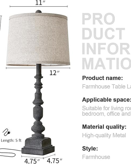 Oneach 27.75" Single Table Lamp for Living Room, Farmhouse Bedside Lamps with Dual USB Port for Bedroom Kids Room Dorm Office, Rustic Lamps for End Table Nigntstand Resin… - LeafyLoom