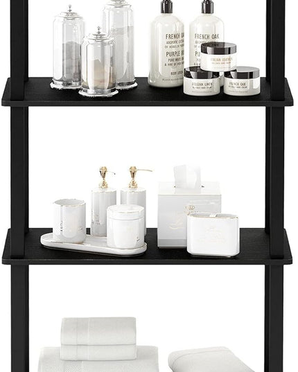 Furinno Turn-N-Tube 4-Tier Multipurpose Shelf Display Rack, Square Tube, Americano/Black - LeafyLoom
