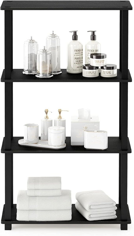 Furinno Turn-N-Tube 4-Tier Multipurpose Shelf Display Rack, Square Tube, Americano/Black - LeafyLoom