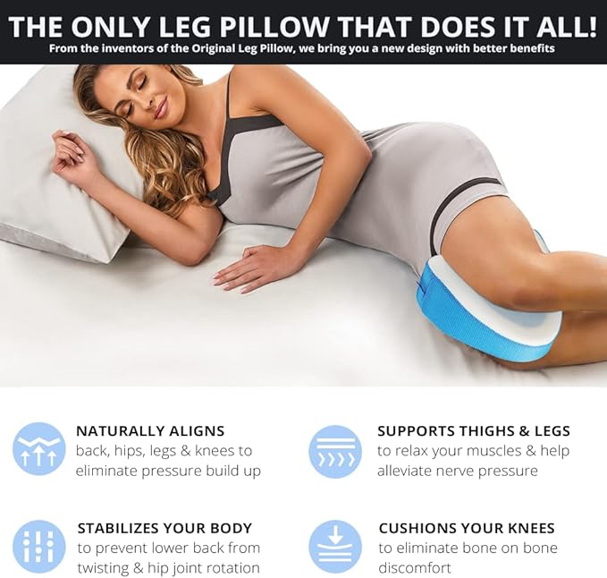 Contour Legacy with Cool Gel Leg & Knee Memory Foam Side Sleeper Support Pillow - Soothing Relief for Sciatica, Back, Hips, Knees, Joints (2 Pack) - LeafyLoom