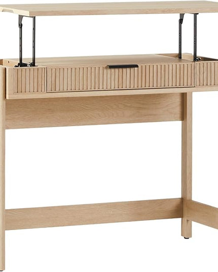 Walker Edison Office Writing and Computer Desk Spacious Desktop, Complementary in Living Spaces, 38 Inch, Reeded Lift-Top Coastal Oak - LeafyLoom