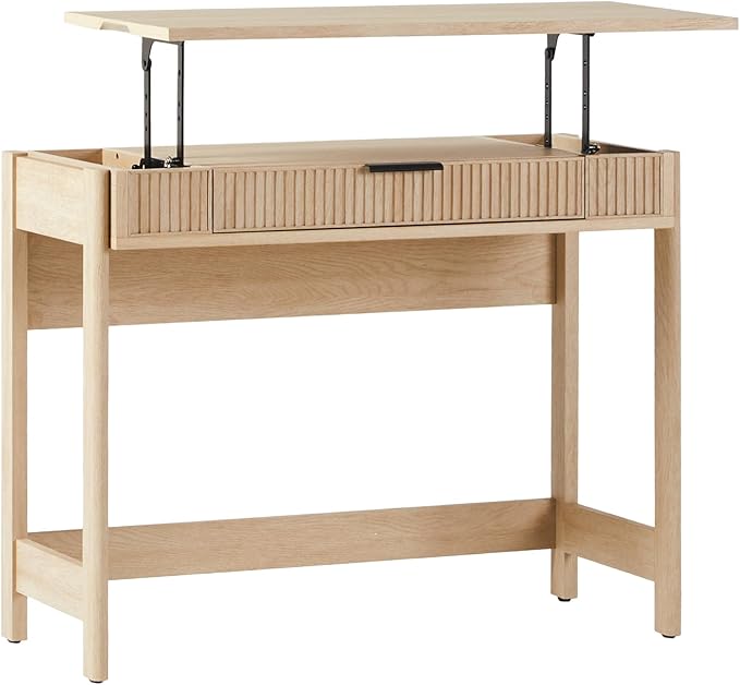 Walker Edison Office Writing and Computer Desk Spacious Desktop, Complementary in Living Spaces, 38 Inch, Reeded Lift-Top Coastal Oak - LeafyLoom