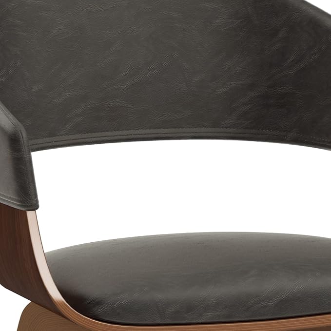 SIMPLIHOME Lowell 17 Inch Mid Century Modern Bentwood Dining Chair in Distressed Brown Vegan Faux Leather, for The Dining Room - LeafyLoom