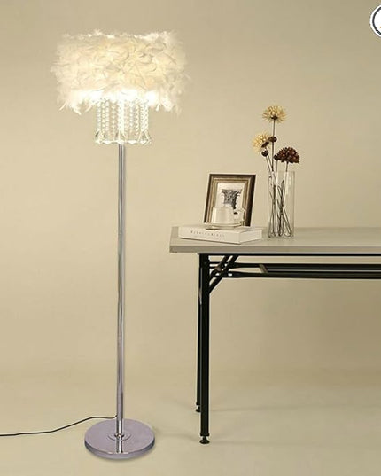 Hsyile Lighting KU300180 Modern and Simple Crystal Floor Lamp Home Lighting for Living Room Bedroom, Lampshade White,3 Lights - LeafyLoom