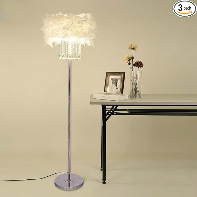 Hsyile Lighting KU300180 Modern and Simple Crystal Floor Lamp Home Lighting for Living Room Bedroom, Lampshade White,3 Lights - LeafyLoom