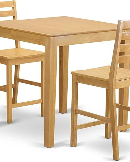 East West Furniture PBCF3-OAK-W Pub 3 Piece Counter Height Set Contains a Square Wooden Table and 2 Kitchen Dining Chairs, 36x36 Inch, Oak - LeafyLoom