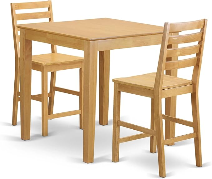 East West Furniture PBCF3-OAK-W Pub 3 Piece Counter Height Set Contains a Square Wooden Table and 2 Kitchen Dining Chairs, 36x36 Inch, Oak - LeafyLoom