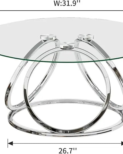 O&K FURNITURE Round Coffee Table, Modern Silver Coffee Table Living Room Table with Ring-Shaped Frames, Glass Coffee Table for Home&Office, Chrome Finish, 1 PC - LeafyLoom