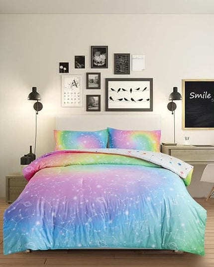 Holawakaka Tie Dye Constellation Print Rainbow Ombre Comforter Set Full Size Girls Boys Gradient Galaxy Bedding Sets Teens Boho Bed Set(Multi,Full) - LeafyLoom