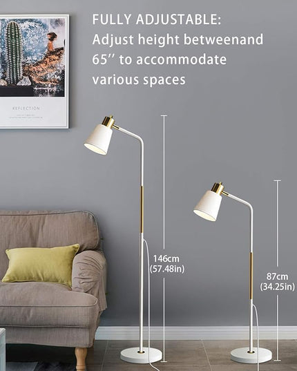 Floor Lamp, Industrial Floor Lamps for Living Rooms Rustic Farmhouse Reading Standing Floor Lamp Adjustable Metal Heads Indoor Task Lighting for Living Room Bedroom Office Home Décor (White) - LeafyLoom