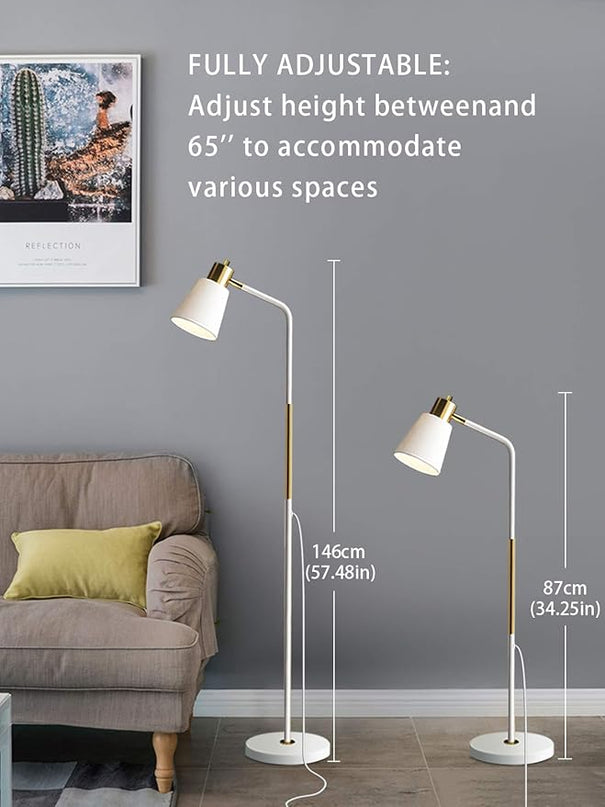 Floor Lamp, Industrial Floor Lamps for Living Rooms Rustic Farmhouse Reading Standing Floor Lamp Adjustable Metal Heads Indoor Task Lighting for Living Room Bedroom Office Home Décor (White) - LeafyLoom