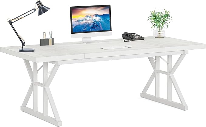 Tribesigns 70.8-Inch Executive Desk, Large Computer Office Desk Workstation, Modern Simple Style Laptop Desk Study Writing Table Business Furniture for Home Office (White, 70.8 Inch) - LeafyLoom