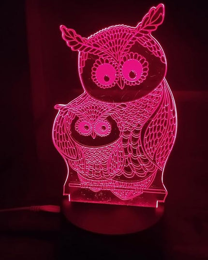 Owls 3D Night Lights Mother and Kids 7 Color Changing USB LED Table Arts Lamp for Great Kids Xmas Birthday Gifts Baby Store Office Kindergarten Decoration - LeafyLoom