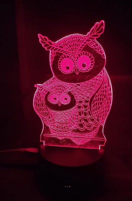 Owls 3D Night Lights Mother and Kids 7 Color Changing USB LED Table Arts Lamp for Great Kids Xmas Birthday Gifts Baby Store Office Kindergarten Decoration - LeafyLoom