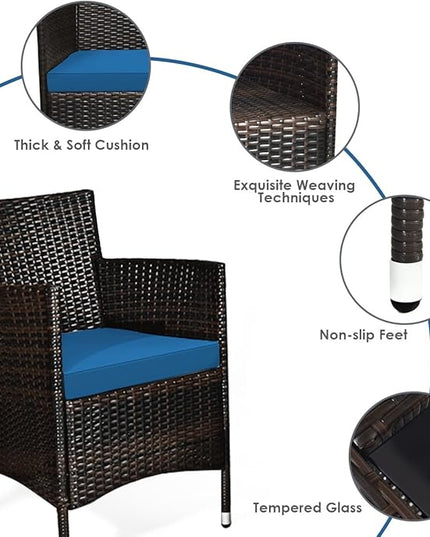 Goplus 4-Piece Rattan Patio Set, Outdoor/Indoor Wicker Conversation Set for Pool, Backyard, Lawn, Wicker Chairs and Sofa with Soft Cushion, Rattan Furniture with Tempered Glass Coffee Table - LeafyLoom