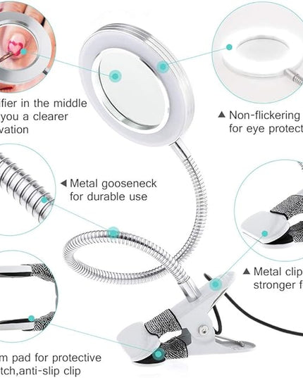 JimKing Magnifying Lamp, Tattoo Light Desk Lamp, LED Book Light with Clip, USB Bed Lamp for Reading, Tattoo, Make Up, Manicure - LeafyLoom