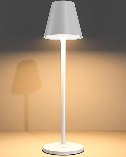 Modern LED Cordless Table Lamp, 4000mAh Rechargeable Battery, 3 Level Brightness Night Light, Metal Shell, Minimalist Design, for Couples Dinner/Coffee Table/Restaurant/Bedroom, White - LeafyLoom