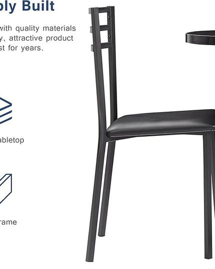 VECELO 3 Piece Kitchen Dining Room Set, Wood Round Table for Breakfast Nook Small Space, Dinette with 2 Cushioned Chairs, Matte Black - LeafyLoom