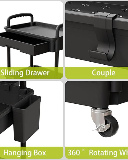 3 Tier Small Rolling Cart Organizer,Laundry Room Bathroom Organizers and Storage Office Shelves Mobile Shelving Unit Kitchen Trolley Cart with Wheels for Art,Craft,Diaper,Bedside,Snack(Black) - LeafyLoom
