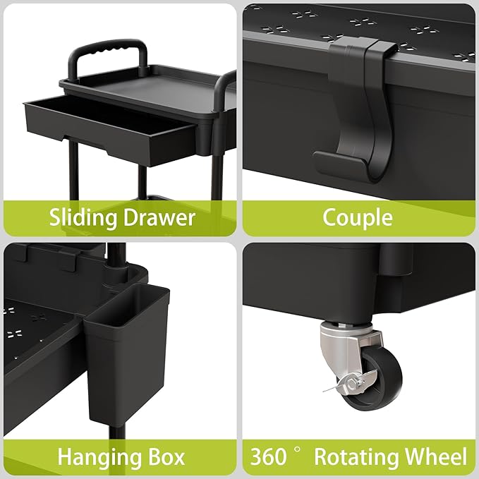 3 Tier Small Rolling Cart Organizer,Laundry Room Bathroom Organizers and Storage Office Shelves Mobile Shelving Unit Kitchen Trolley Cart with Wheels for Art,Craft,Diaper,Bedside,Snack(Black) - LeafyLoom