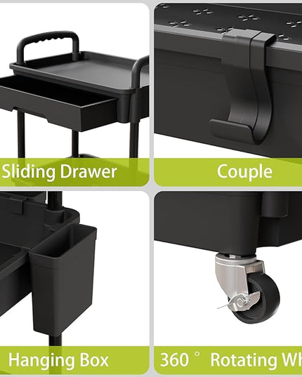 4 Tier Small Rolling Cart Organizer,Art Craft Diaper Bedside Snack Cart Laundry Room Bathroom Organizer Narrow Thin Slim Rolling Trolley Utility Cart with Wheels for Kitchen,Office(Black) - LeafyLoom