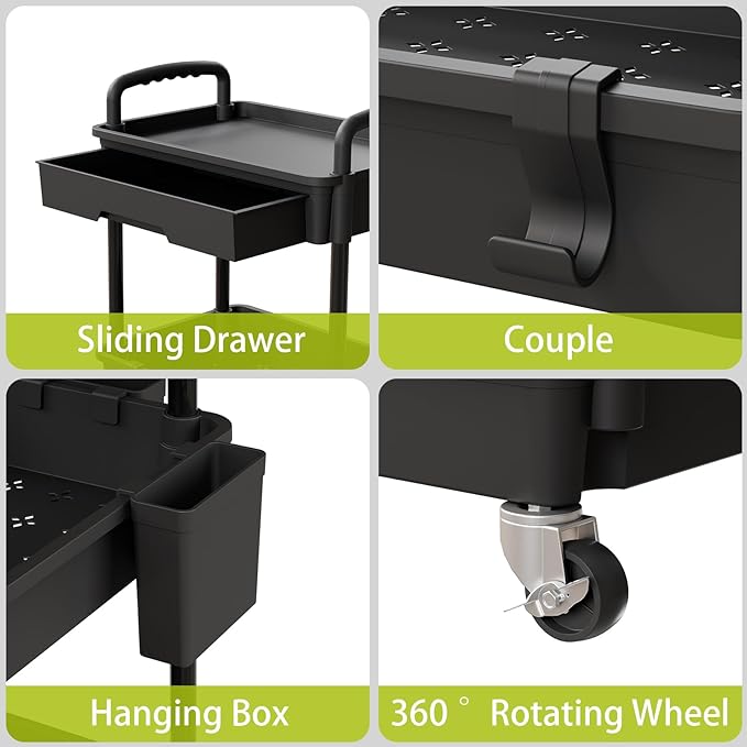 5 Tier Small Rolling Cart Organizer,Bathroom Cart Organizers with Wheels Laundry Room Organization Mobile Shelving Unit Utility Cart Storage Shelves Multi-Functional for Office, Home(Black) - LeafyLoom