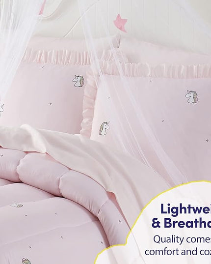 Kids Bedding Set Bed in a Bag for Boys and Girls Toddlers Printed Sheet Set and Comforter, Twin, Rainbow Unicorn (Pack of 4) - LeafyLoom