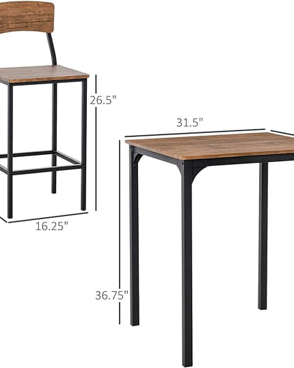 NicBex Kitchen Table for 2 Dining Room Set 3 Piece Bar Table Set, Industrial Counter Height Dining Table Set, Bar Table & Chairs with Steel Legs & Footrests, Rustic Brown - LeafyLoom