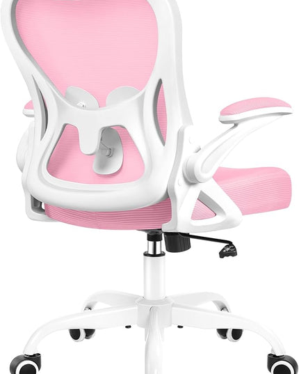 Office Chair Desk Chair, Ergonomic Mesh Computer Chair Home Office Desk Chairs, Swivel Task Chair Mid Back Breathable Rolling Chair with Adjustable Lumbar Support Flip Up Armrest (Pink) - LeafyLoom