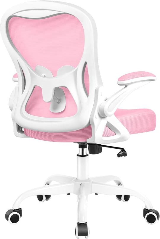 Office Chair Desk Chair, Ergonomic Mesh Computer Chair Home Office Desk Chairs, Swivel Task Chair Mid Back Breathable Rolling Chair with Adjustable Lumbar Support Flip Up Armrest (Pink) - LeafyLoom