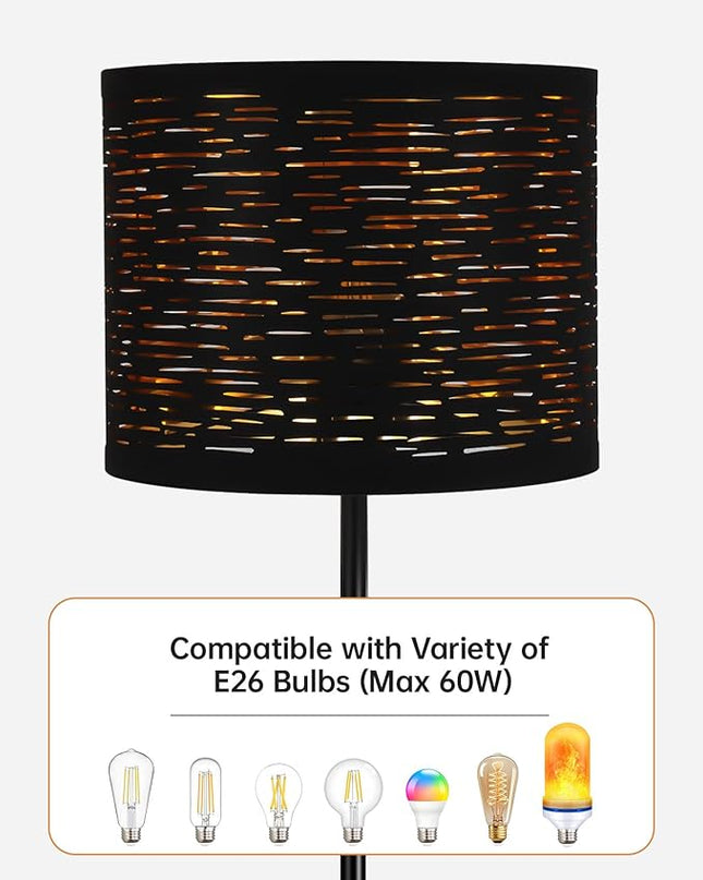 BoostArea Floor Lamp, Standing Lamp, 6W LED Floor Lamps with Black Lampshade, 2700K, Foot Switch, E26 Socket, 58" Tall Metal Pole Lamp, Simple Floor Lamps for Living Room/Bedroom/Farmhouse, Black - LeafyLoom