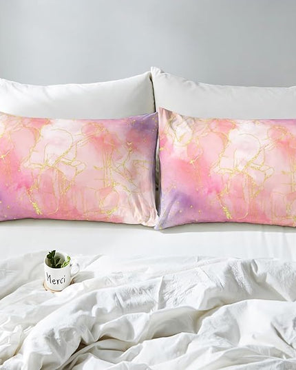 Pink Tie Dye Comforter Set, Marble Art Bedding for Boys Girls Teens Women, Glitter Marbling Printed Bedding Comforter Sets Pastel Aesthetic Duvet Insert Marble Bedroom Decor with 2 Pillowcases, Queen - LeafyLoom