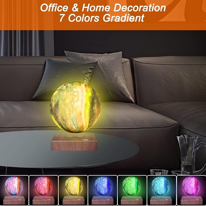 VGAzer Levitating Moon Lamp Floating and Spinning in Air Freely with Gradually Changing LED Lights Between 7 Colors,Decorative Light for Kids Lover Friends (Square Base) - LeafyLoom