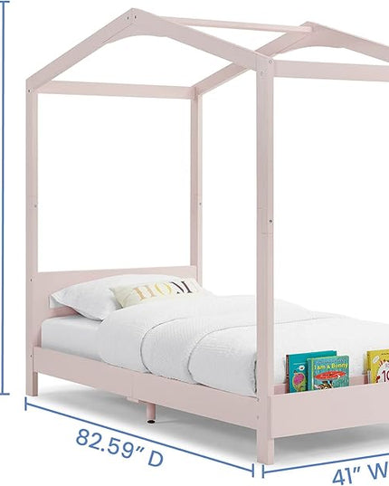 Delta Children Poppy House Wood Twin Bed, Platform Bed - No Box Spring Needed, Blush Pink - LeafyLoom