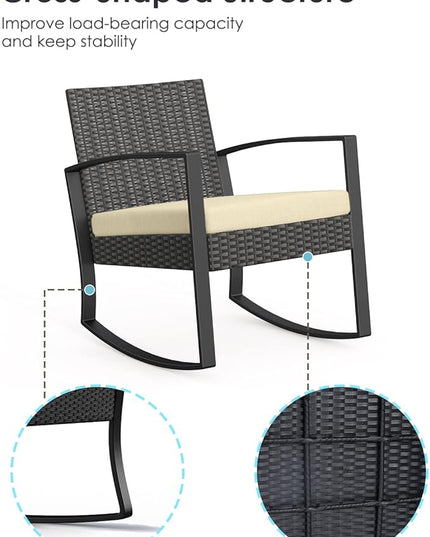 Patio Furniture Set Outdoor Wicker Bistro Set, Modern Rattan Patio Chairs Conversation Set with Coffee Table for Balcony Porch Garden Yard Poolside (3 Pieces, Beige) - LeafyLoom