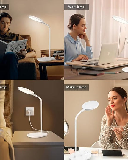 G Keni 1400 High Lumen LED Desk Lamp with Wireless Charger, Touch Control Dimmable Reading Table Lamp, 3 Color Modes, 30 Minutes Timer, Eye Care Study Desk Light, AC Adapter for Home, Office, Dorm - LeafyLoom