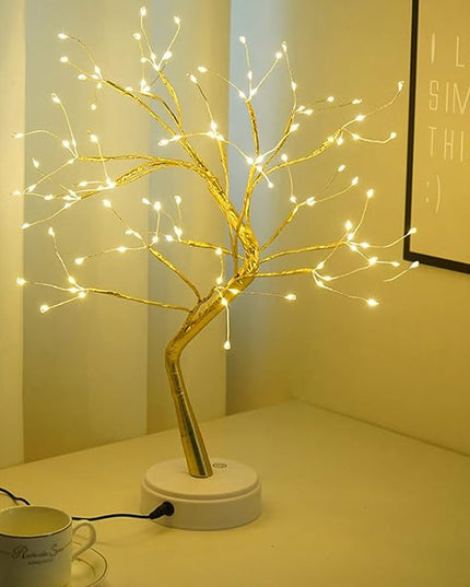 Bonsai Tree Light for Room Decor, Aesthetic Lamps for Living Room, Cute Night Light for House Decorations, Good Ideas for Gifts, Weddings, Festivals, Christmas... (Warm White, Gold Trunk, 108 LED) - LeafyLoom