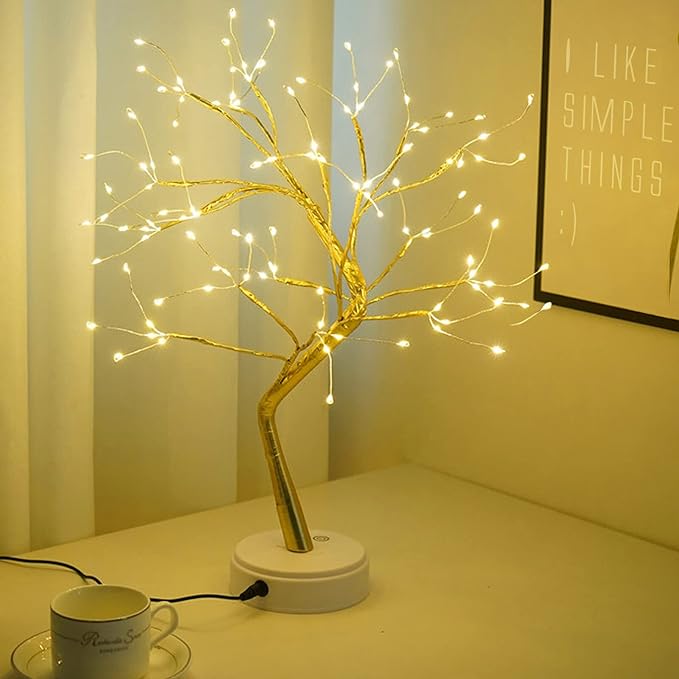 Bonsai Tree Light for Room Decor, Aesthetic Lamps for Living Room, Cute Night Light for House Decorations, Good Ideas for Gifts, Weddings, Festivals, Christmas... (Warm White, Gold Trunk, 108 LED) - LeafyLoom