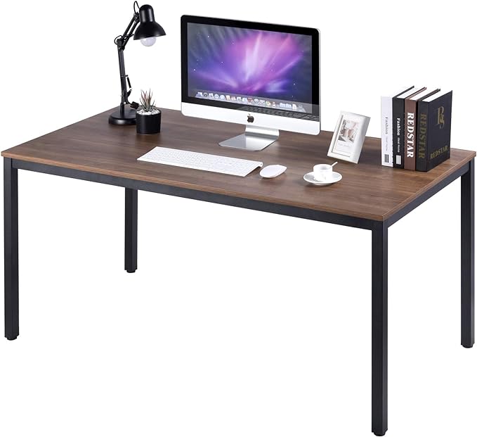 POPRUN Writing Computer Office Desk 59 Inch（60"x 30"） Home Office Wooden Writing Study Desk Table, Large Solid Wood Desk, Modern Simple Sturdy Laptop Study Table, Walnut - Solid Tabletop Made of MDF - LeafyLoom