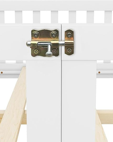 Multifunctional Full Size Floor Bed with Safety Guardrails and Door, Removable Wood Slats, Montessori Beds Frame for Toddlers, Easy Assembly, for Boys and Girls Room, White - LeafyLoom