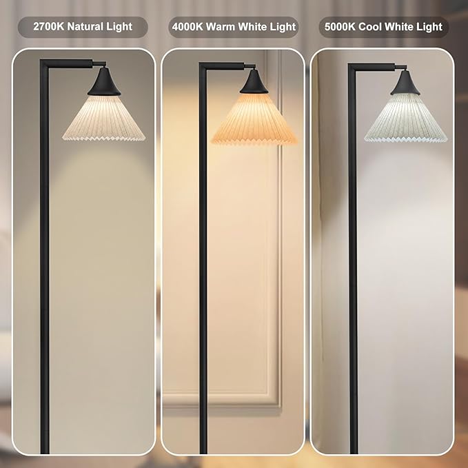 Floor Lamp for Living Room, Bendable Head Linen Shade Floor Lamps, 3 Color Temperature Footswitch Stand Light, Modern Pole Lamp for Living Room Bedroom, 9W Bulb Included - LeafyLoom