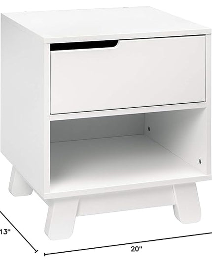 Babyletto Hudson Nightstand with USB Port in White, 1 Drawer and Storage Cubby - LeafyLoom